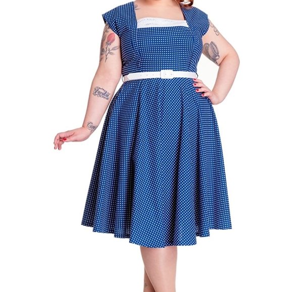 hell bunny blue polka dot dress Modr puntkat aty Hell Bunny Claudia